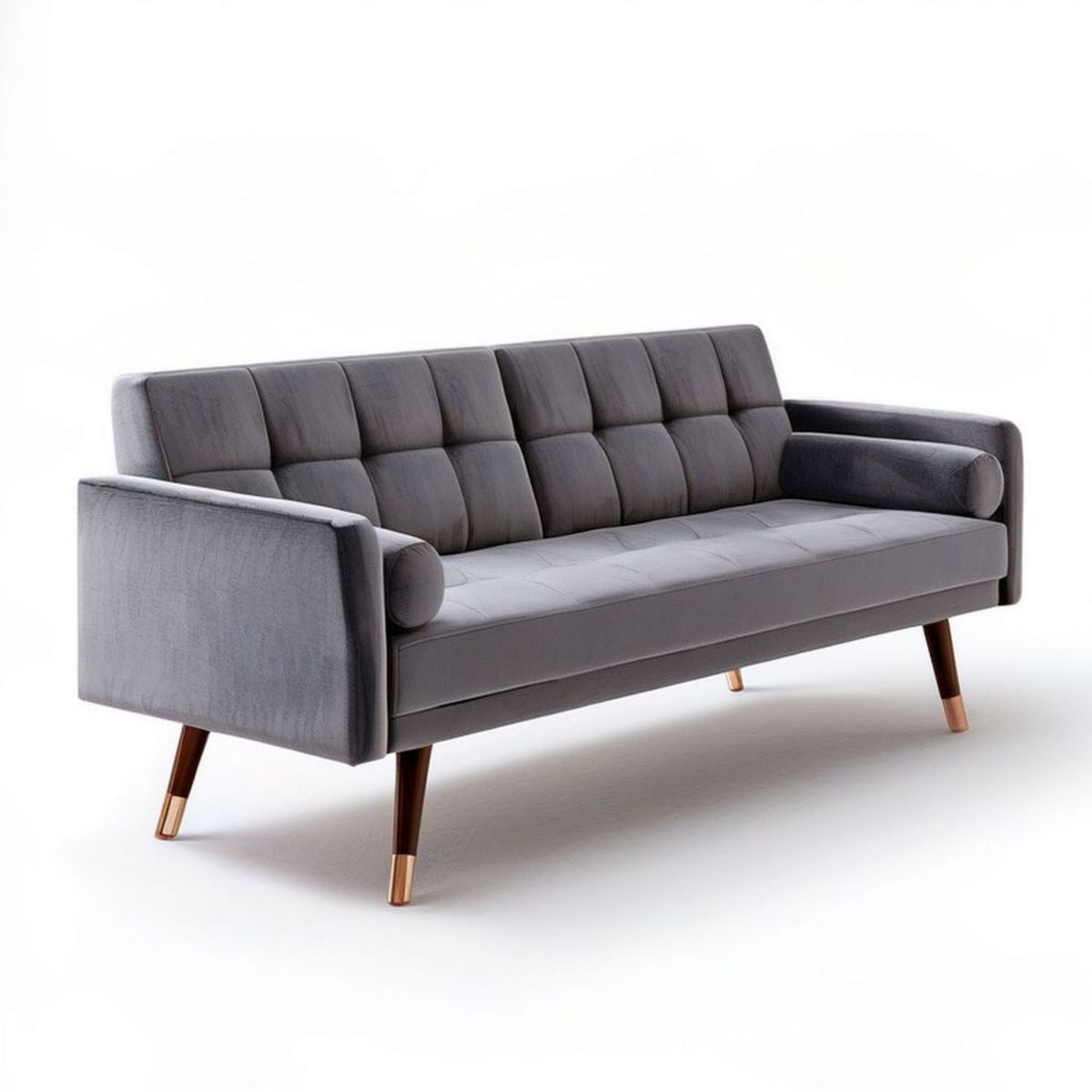 3-Sitzer Sofa, 200 x 85 x 85 cm, Grau mit dunkelbraunen Massivholzfüssen
