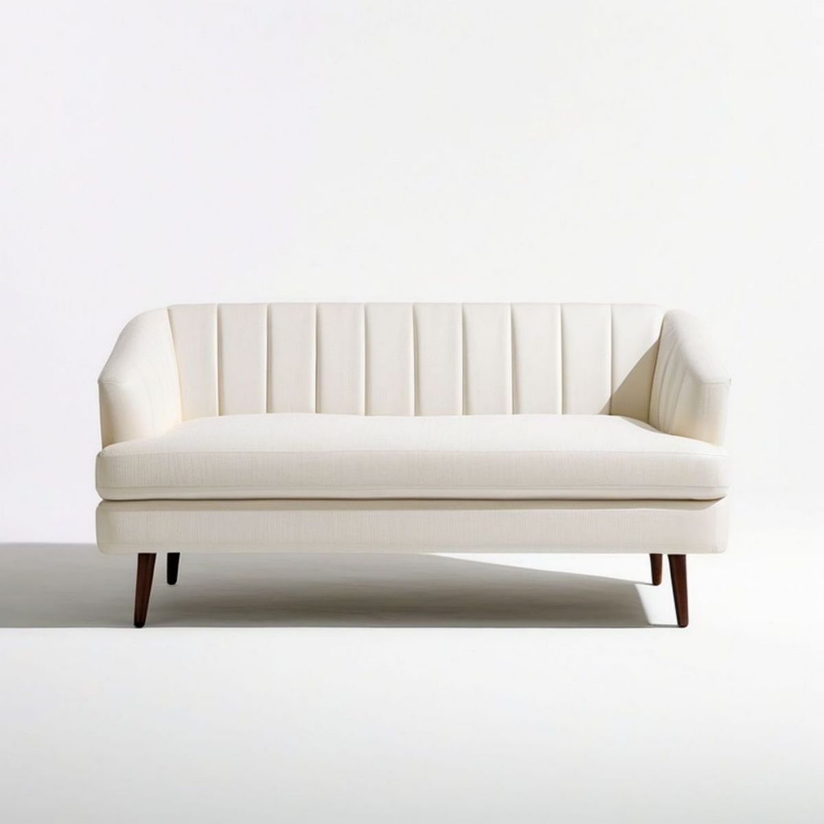 2-Sitzer-Sofa in Creme mit dunkelbraunen Buchenholzfüssen, 180 x 82 x 80 cm