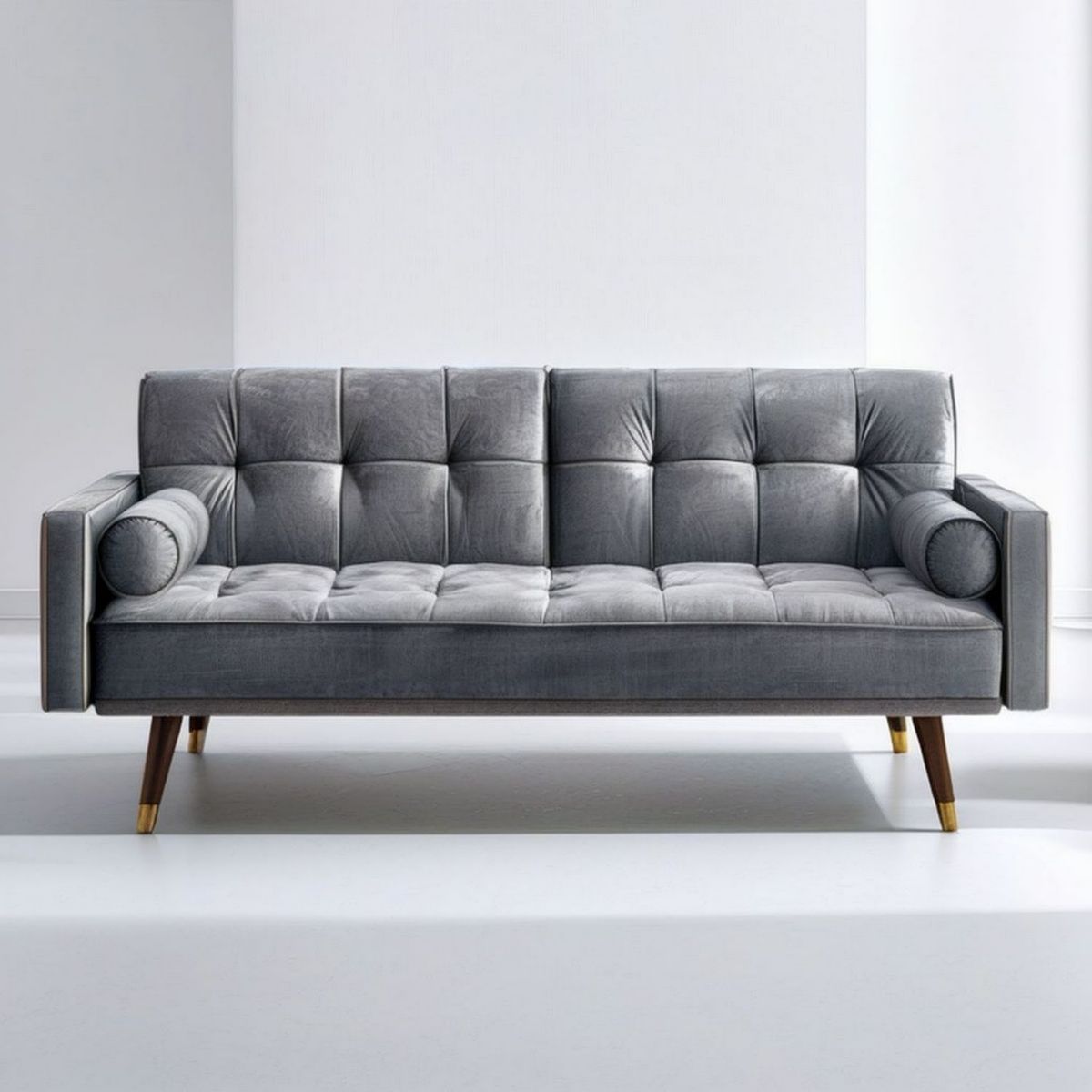 3-Sitzer-Sofa aus Samt in Grau mit Massivholzbeinen, 210 x 90 x 85 cm