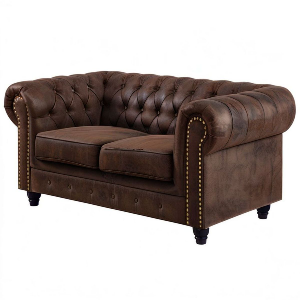 Chesterfield-Sofa für 2 Personen aus PU-Kunstleder in Dunkelbraun, 168 × 90 × 78 cm