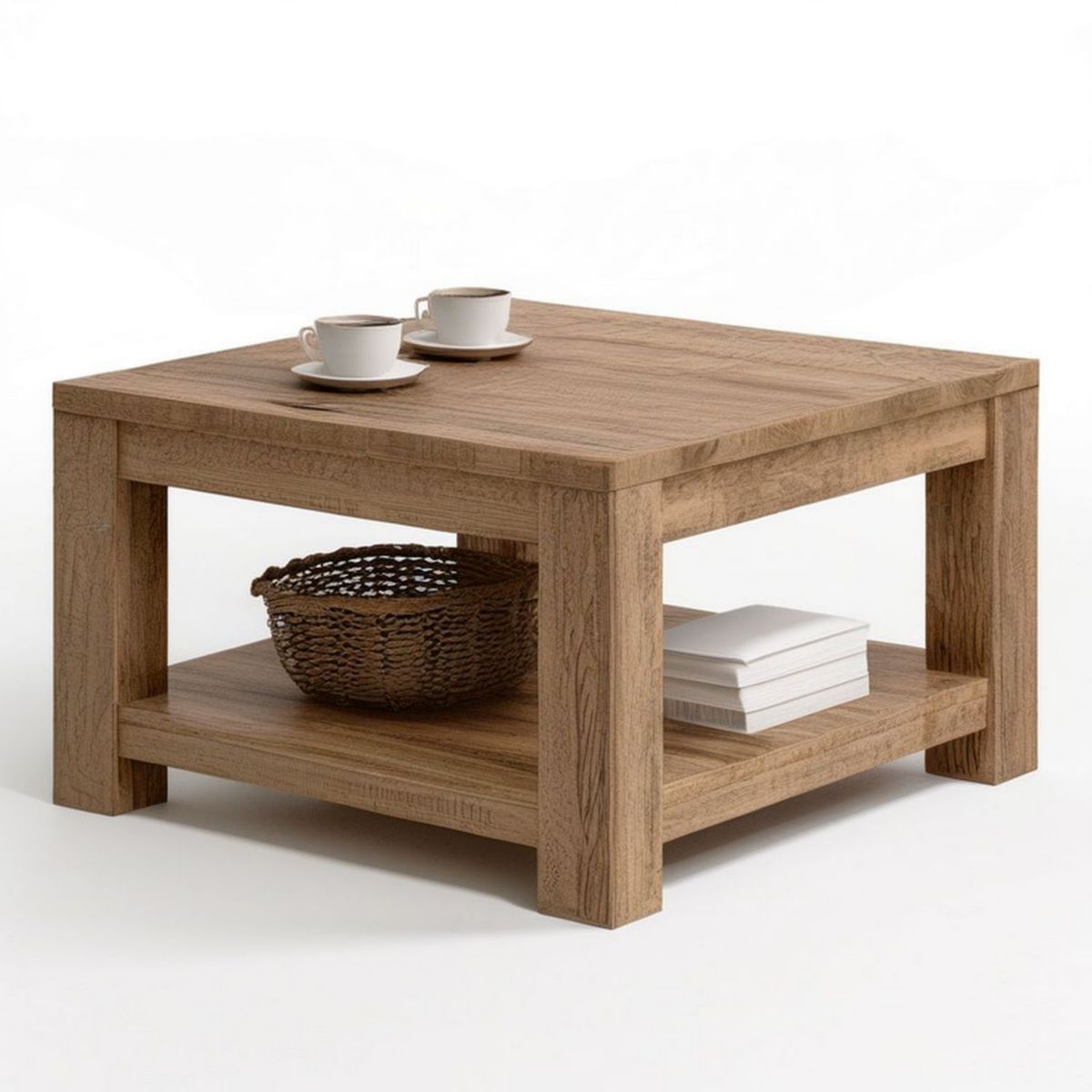 Quadratischer Tisch mit Ablageboden, 80 x 80 x 45 cm, Eiche hell