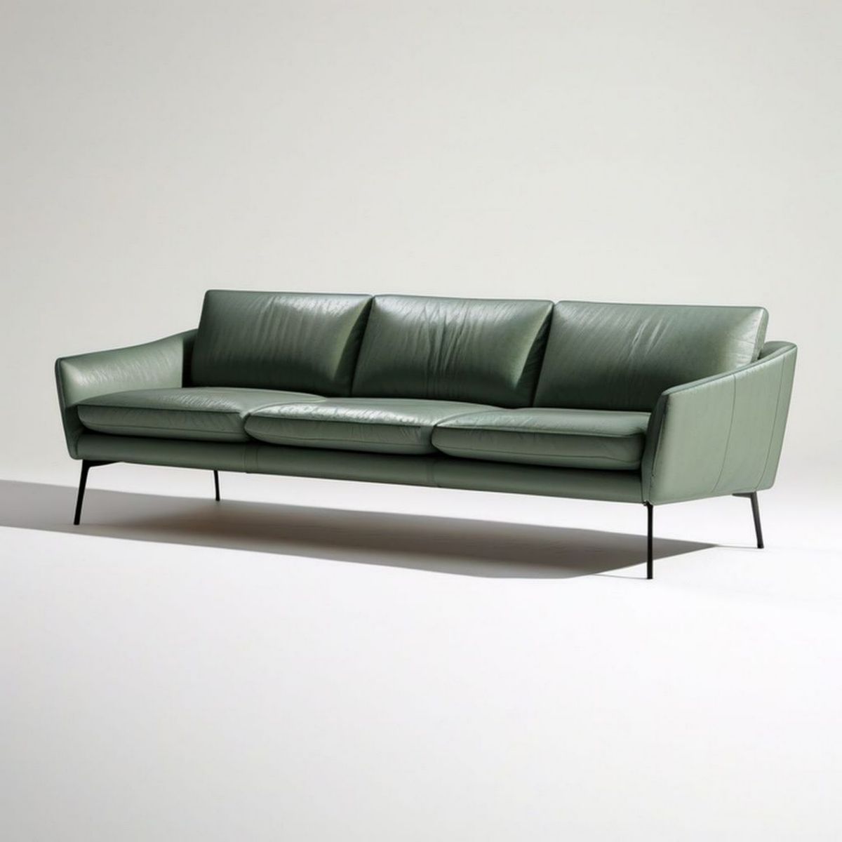 3-Sitzer-Sofa aus PU-Kunstleder, 210 x 88 x 82 cm, Dunkelgrün mit schwarzen Stahlbeinen