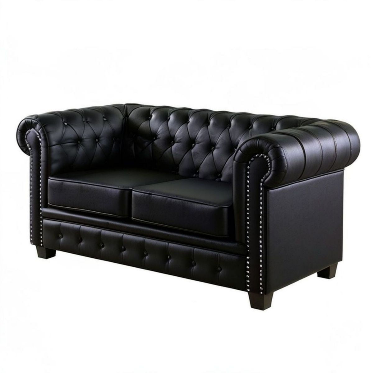 Chesterfield 2-Sitzer, 170 x 90 x 75 cm, Schwarz
