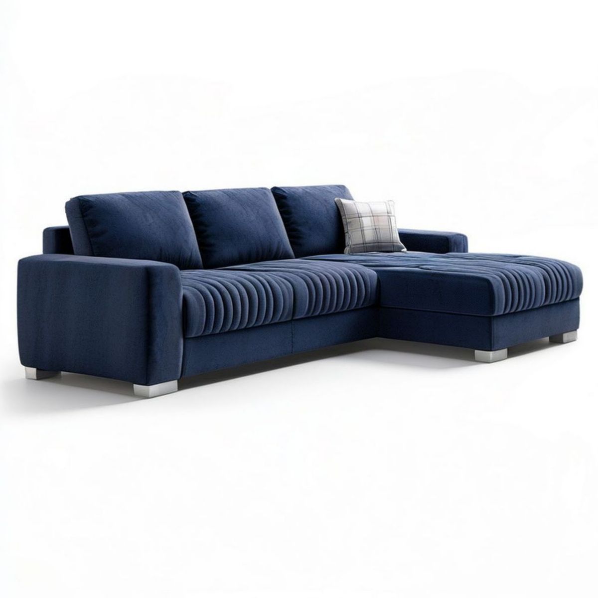 Ecksofa in L-Form mit Recamiere rechts, Dunkelblau, 260 x 160 x 85 cm, Polyester-Samt