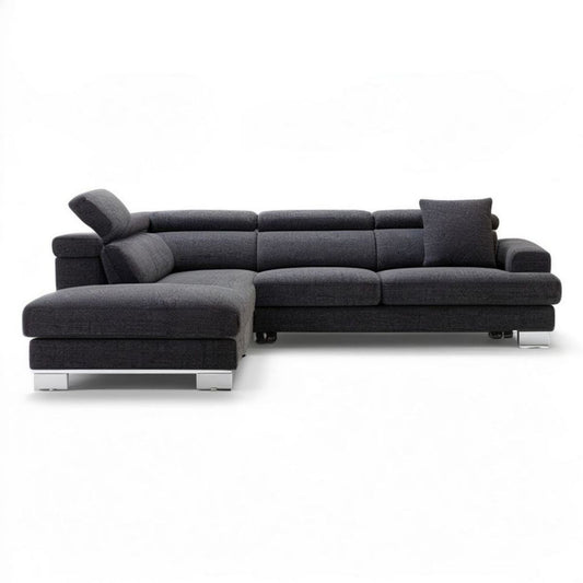 Ecksofa in L-Form mit linker Recamiere, Dunkelgrau, 285 x 175 x 76–96 cm