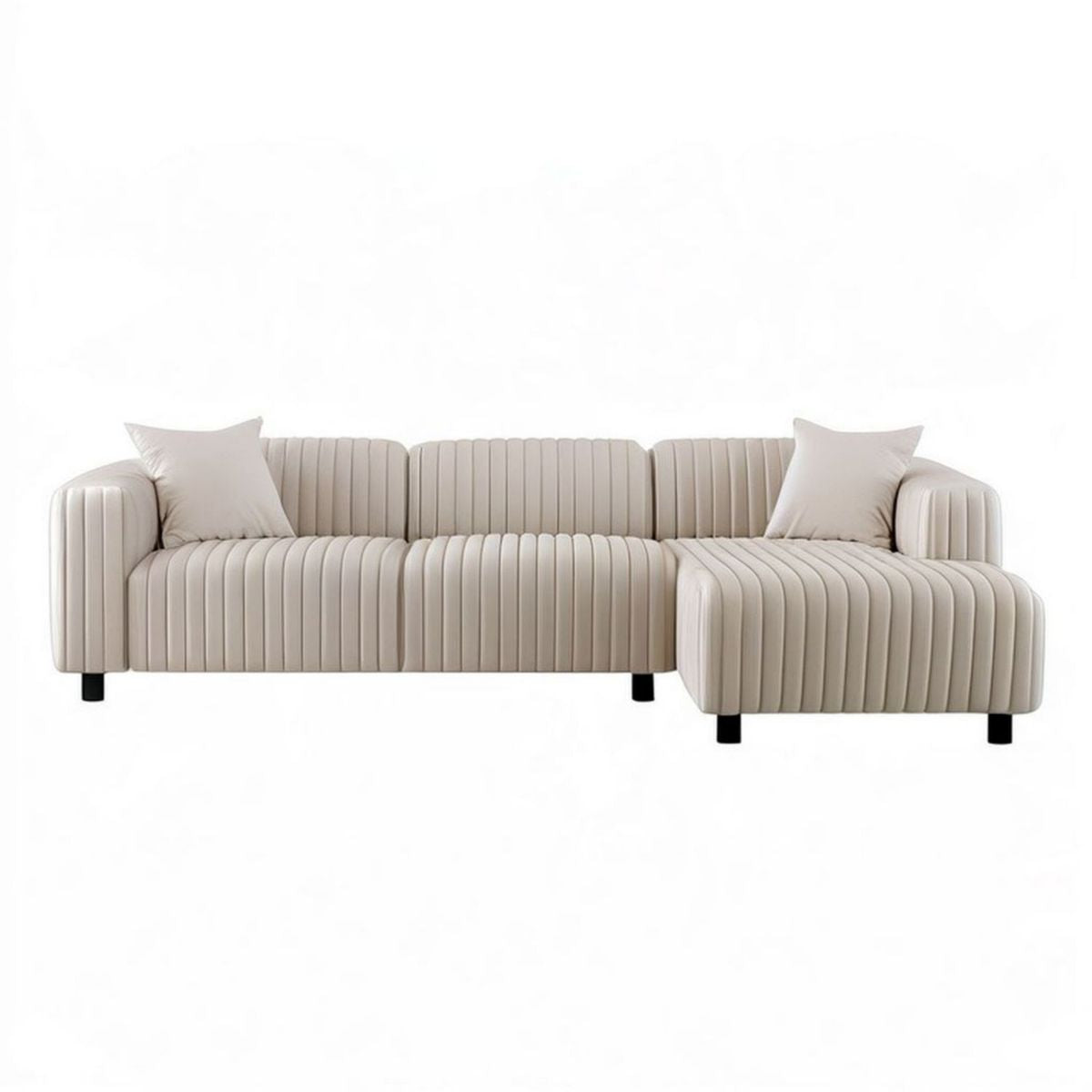 Beiges Ecksofa mit Recamiere rechts, 280 x 165 x 78 cm