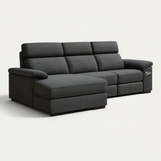 Ecksofa 3-Sitzer mit linker Ottomane und elektrischer Relaxfunktion, Dunkelgrau, 280 x 165 x 98 cm