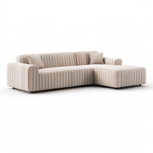 Ecksofa in L-Form mit rechter Recamiere, 280 x 170 cm, Creme, Polyester