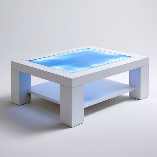 Rechteckiger LED-Couchtisch aus weiss lackiertem MDF und Glas, 100 x 60 x 45 cm