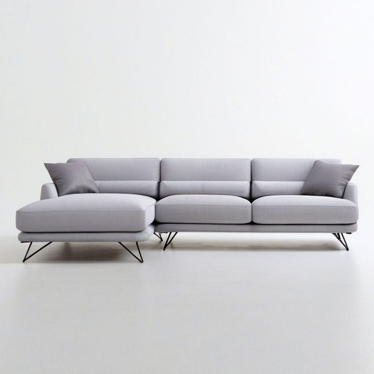 Ecksofa in L-Form mit Recamiere links, Hellgrau, 280 x 160 x 84 cm